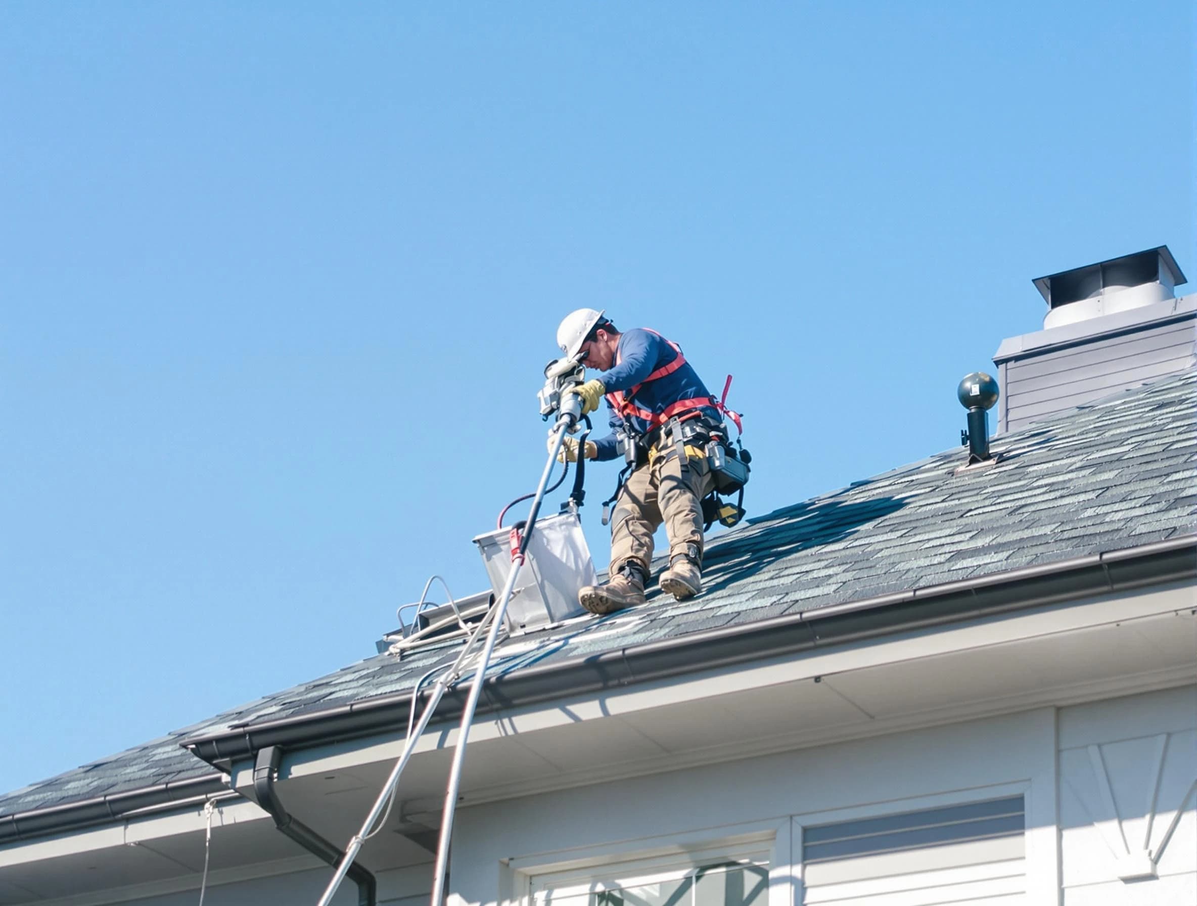 Irvine Dryer Vent Cleaning certified technician cleaning a roof-mounted dryer vent system in Irvine