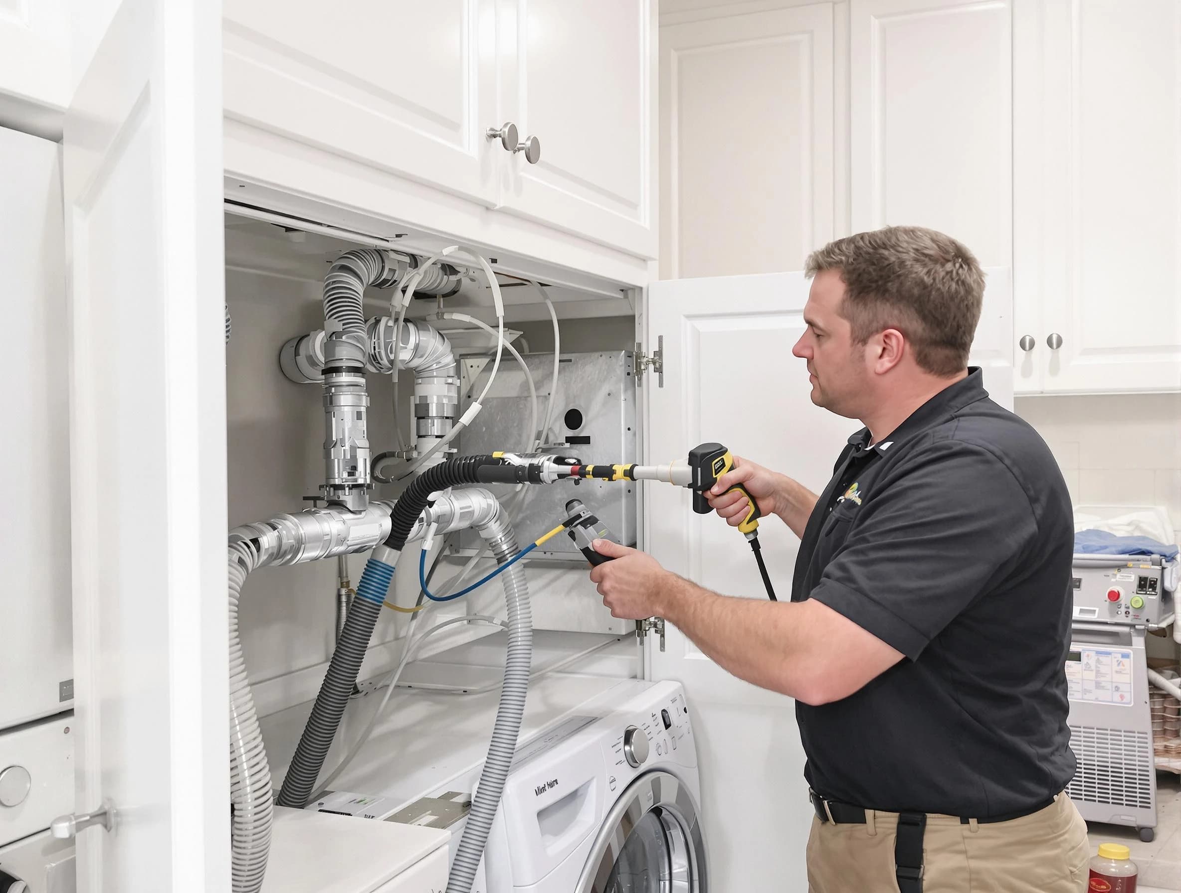 Irvine Dryer Vent Cleaning professional removing severe blockage from a clogged dryer vent in Irvine