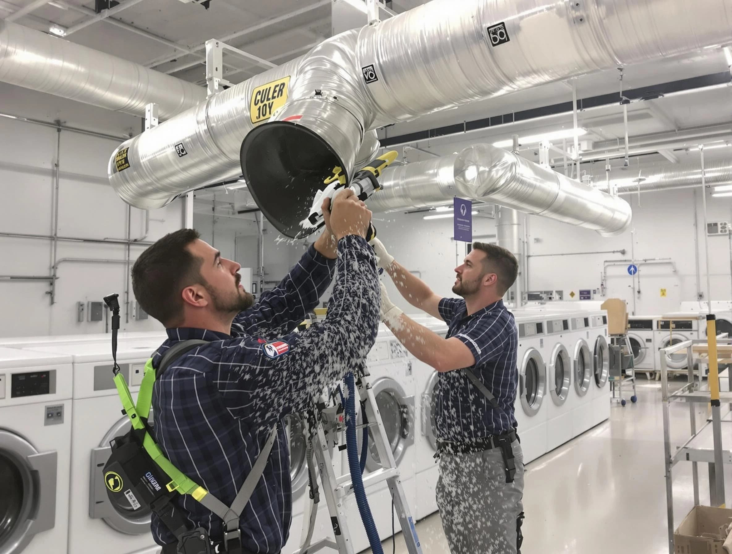 Irvine Dryer Vent Cleaning team performing large-scale commercial dryer vent cleaning in Irvine