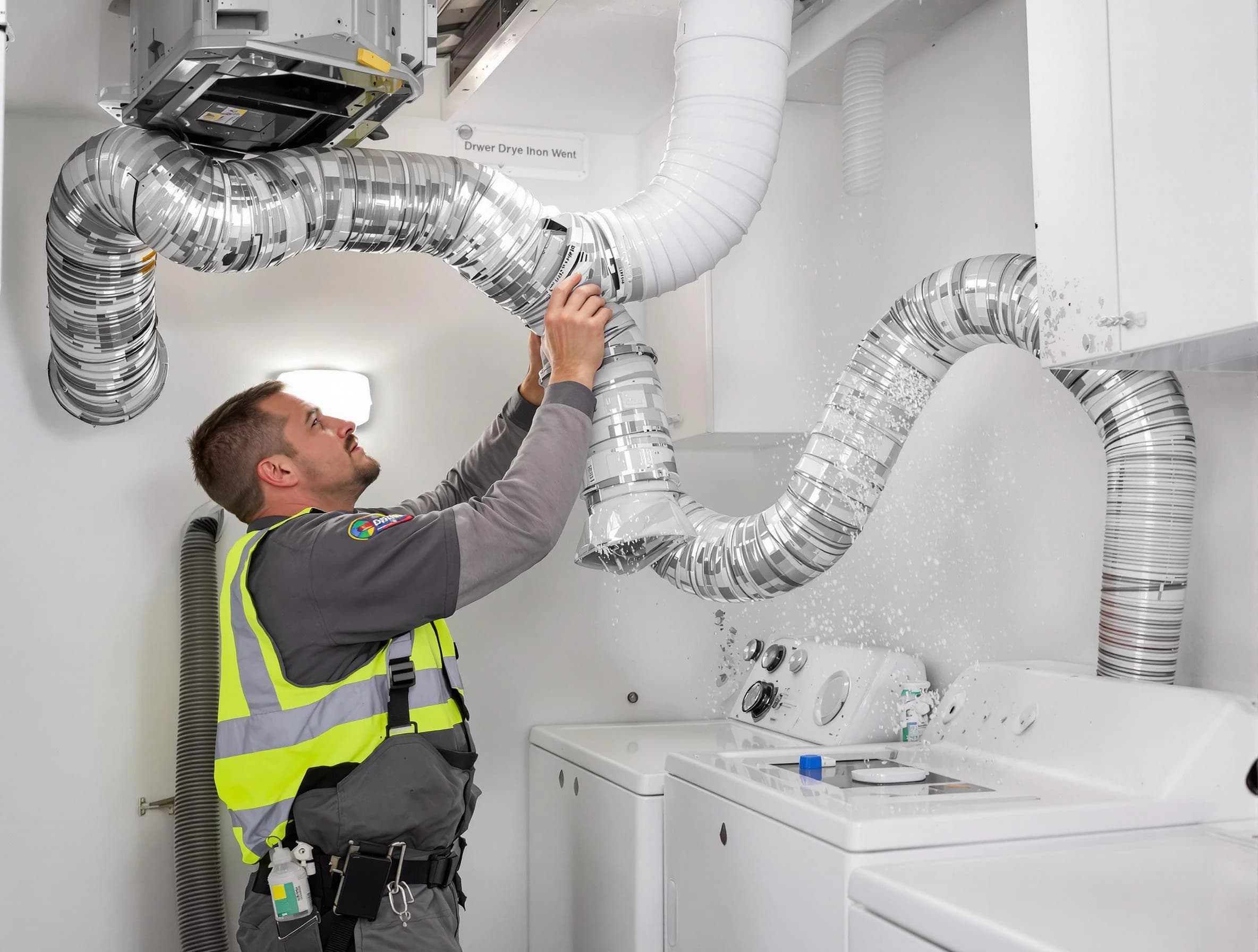 Irvine Dryer Vent Cleaning technician performing detailed dryer exhaust vent cleaning at a home in Irvine