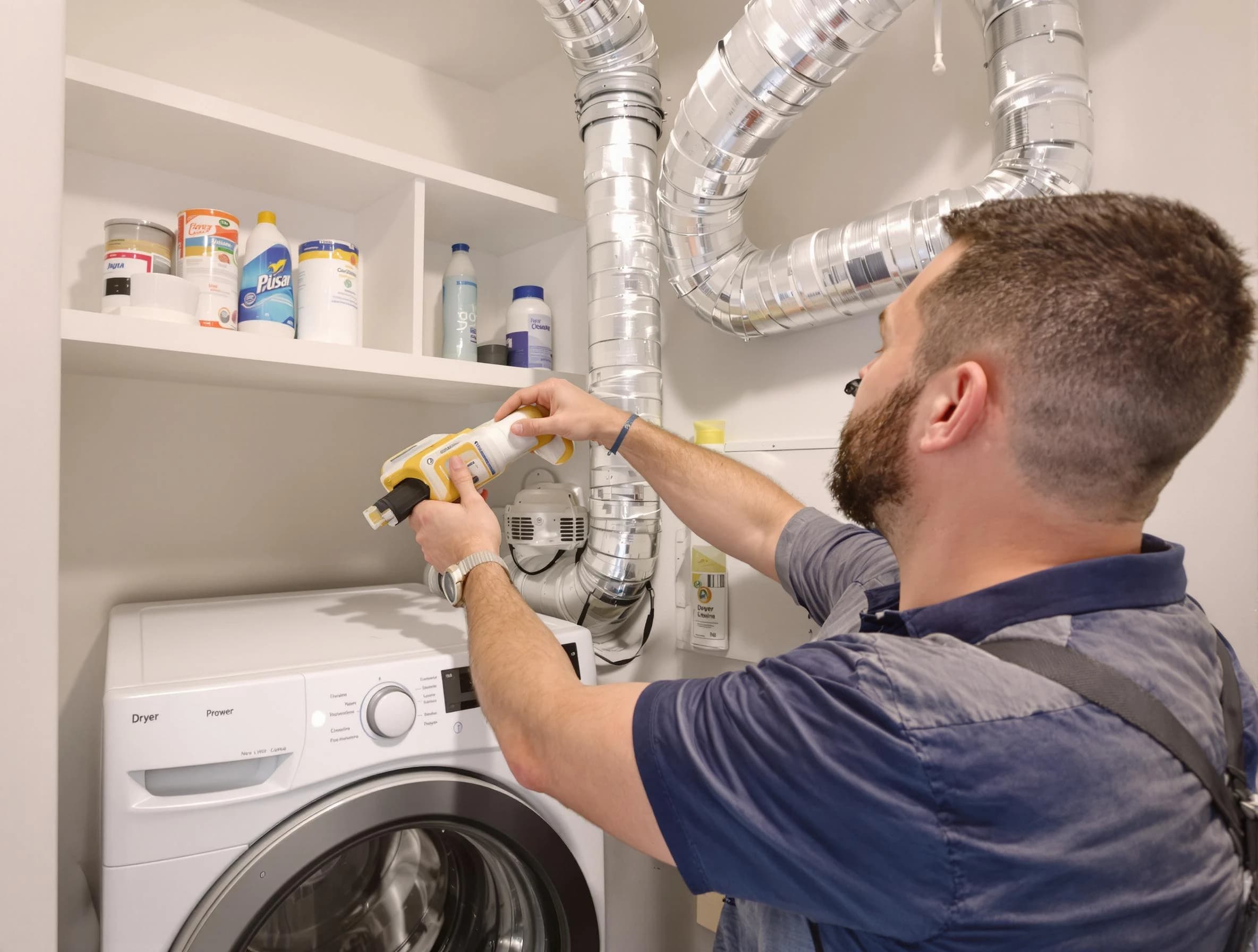 Irvine Dryer Vent Cleaning technician performing dryer vent cleaning at a home in Irvine