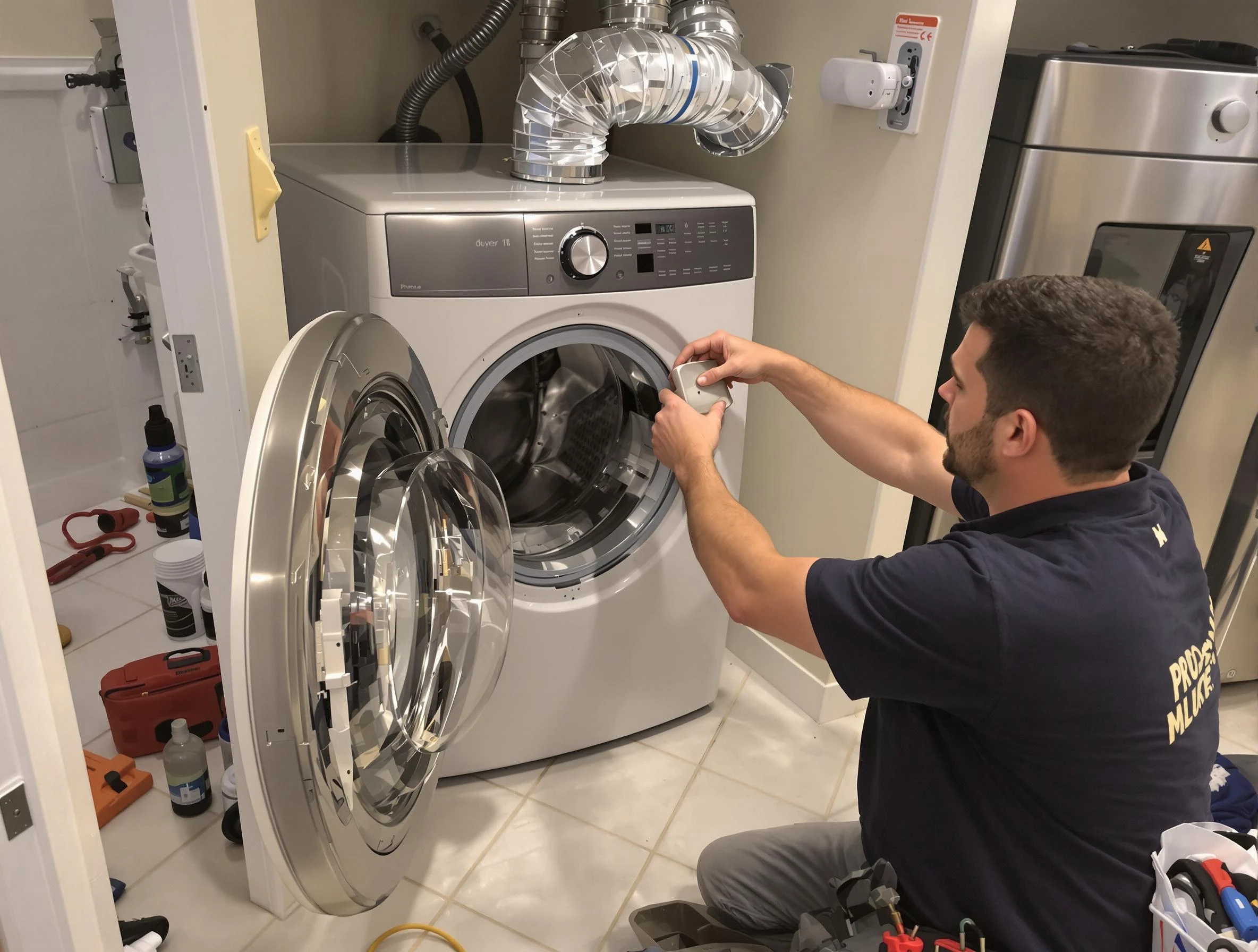Irvine Dryer Vent Cleaning technician performing precise dryer vent hose installation in Irvine