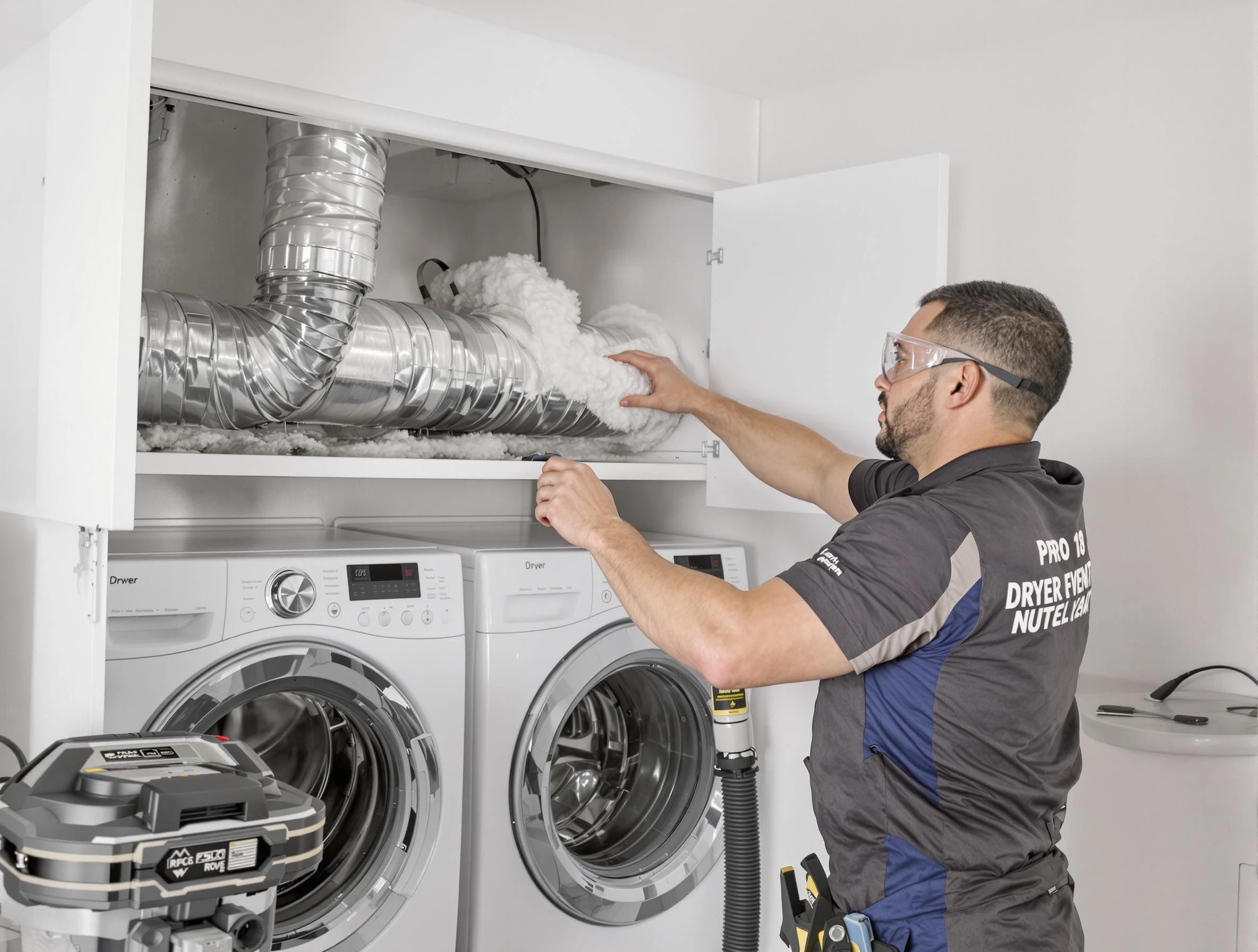Irvine Dryer Vent Cleaning certified technician performing specialized gas dryer vent cleaning in Irvine